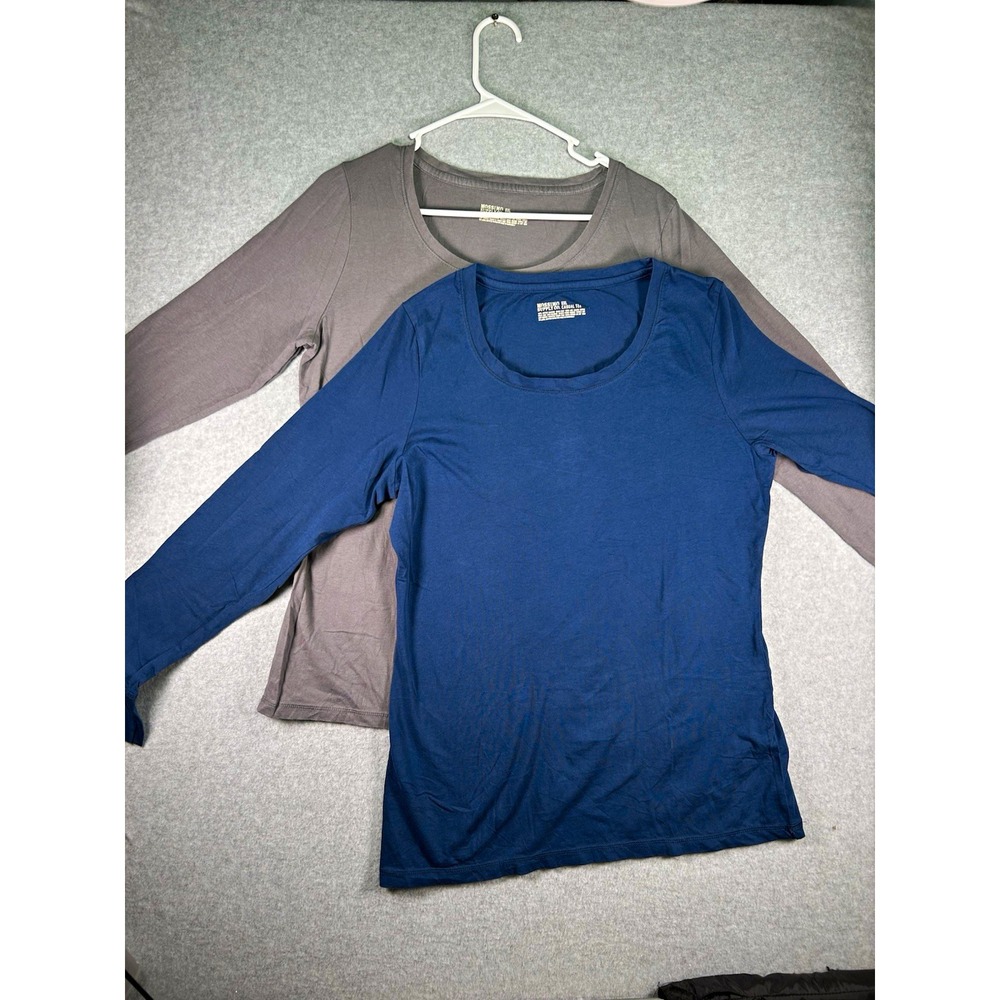 Lot of 2 Mossimo Supply Co. Womens T-Shirt XL Blue Gray Solid Cotton Long Sleeve